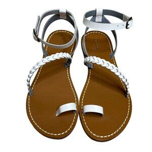 🆕  Soludos Madrid Strappy Leather Braided White Flat Sandals Size 7 NEW IN BOX
